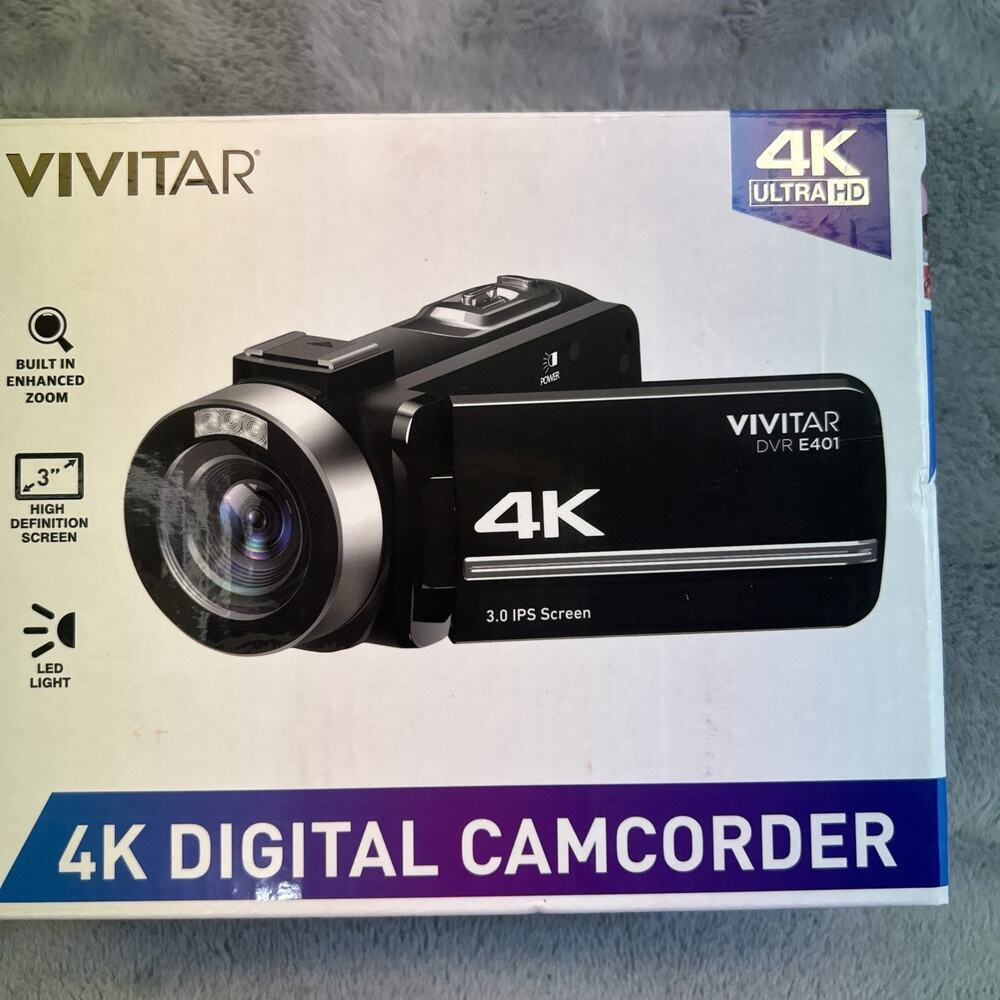 Vivitar 4K Ultra HD Digital Camcorder DVR E401 New In Box Black - Zoom Led Light
